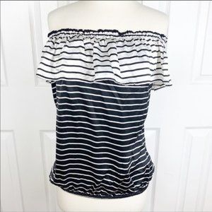 WHBM XS Tube Top Blouse w Ruffle  Black and white